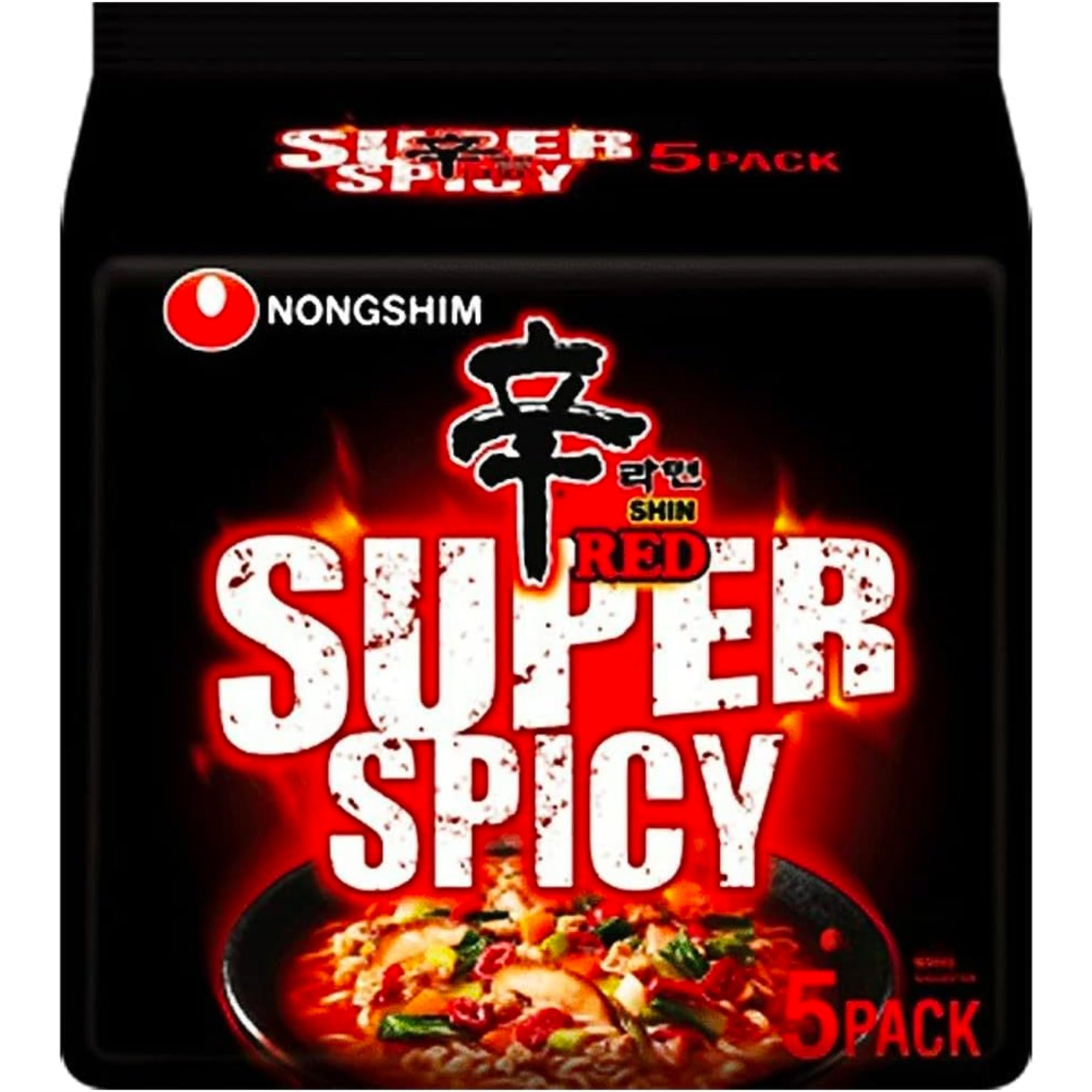 Nongshim Shin Ramyun Noodle Spicy Korean Ramen Noodles (Super Spicy 120g (Pack of 5))