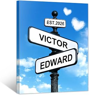 WayToLight Personalized Crossroads Street Signs for Couples,Custom Name And Date Street Sign Canvas Prints,Couple Gift for him/her,Valentines Day Ideas Gifts for Girlfriend/Boyfriend/Husband