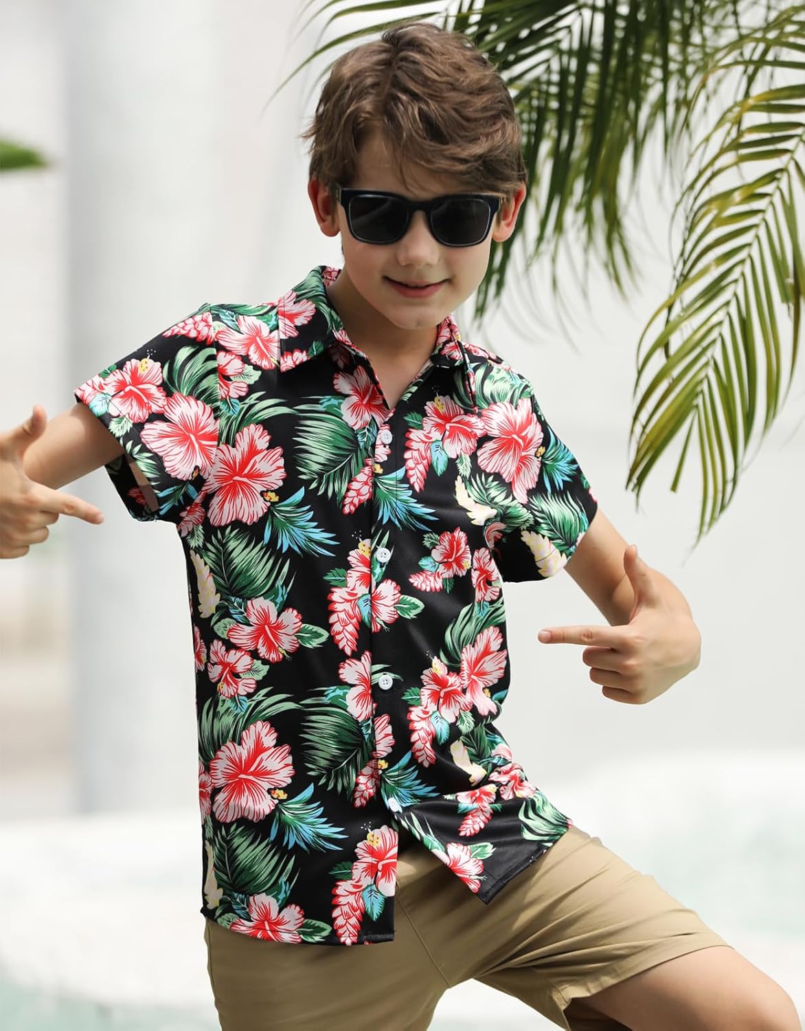 RAISEVERN Boys Button Down Shirts Hawaiian Cartoon Print Slim-Fit Short Sleeve Cool Dress Shirt Cute Top for Kids(2-10T) - Image 2