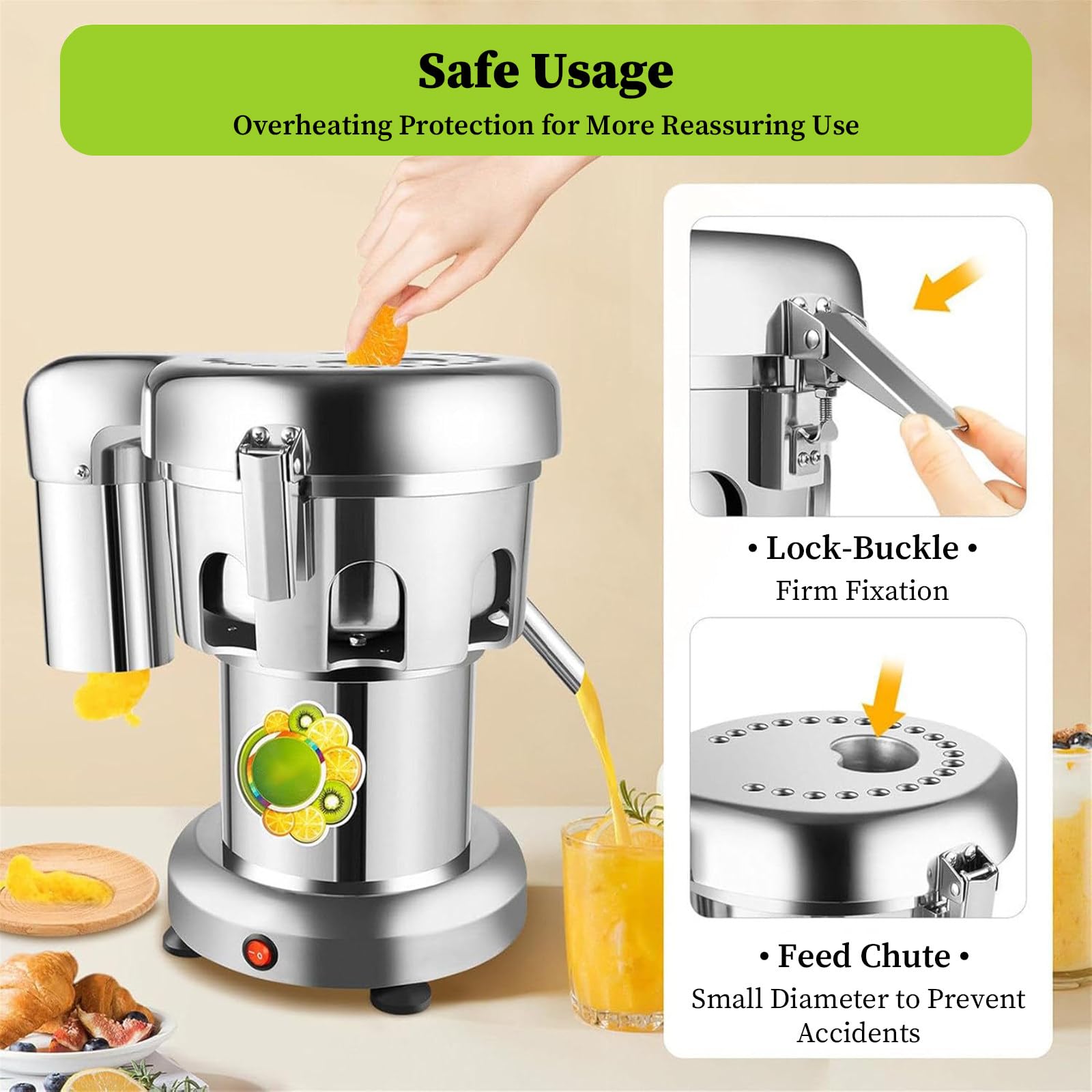 Extracteur de jus centrifuge Robuste en Acier Inoxydable pour Usage Domestique et Professionnel, Silencieux, séparation Efficace du jus et des résidus.