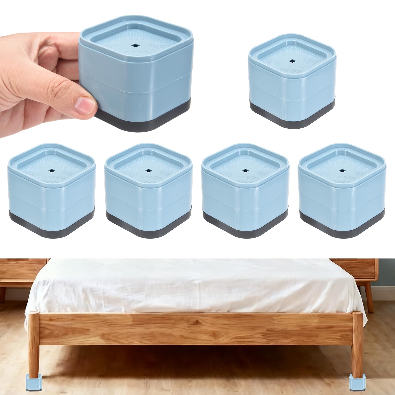 sourcing map 6Pcs Furniture Risers, Adjustable Bed Risers Lifts Height 2-Layers 6cm, Square Stackable Table Leg Lift Blocks for Desk Couch Chair Table Cabinet Bed Frame, Blue — image 1