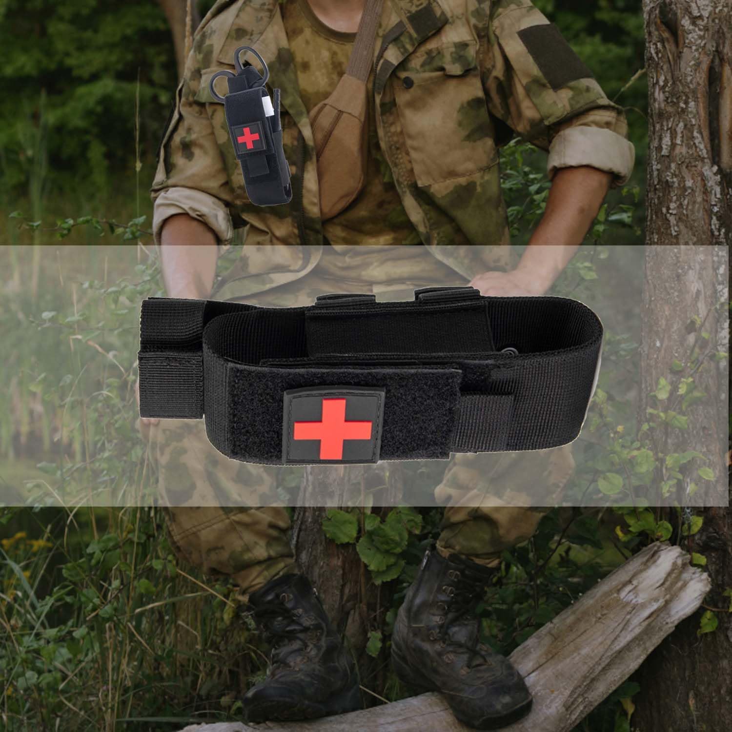 WYNEX Supporto per laccio emostatico MOLLE, IFAK TQ, custodia tattica medica con fondina per kit di primo soccorso, toppa incrociata/corda elastica
