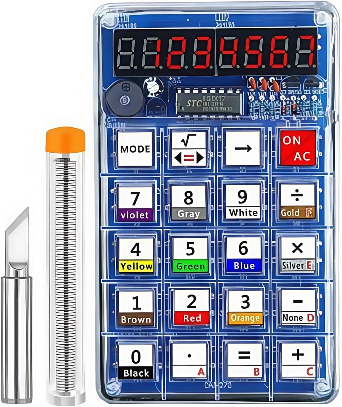 DIY Electronics Calculator & Resistor Decoder Kit - STEM Soldering Practice Project Education Tool with Transparent Acrylic Case, Large Buttons,7-Digit LED Display for Engineering Students/Makers