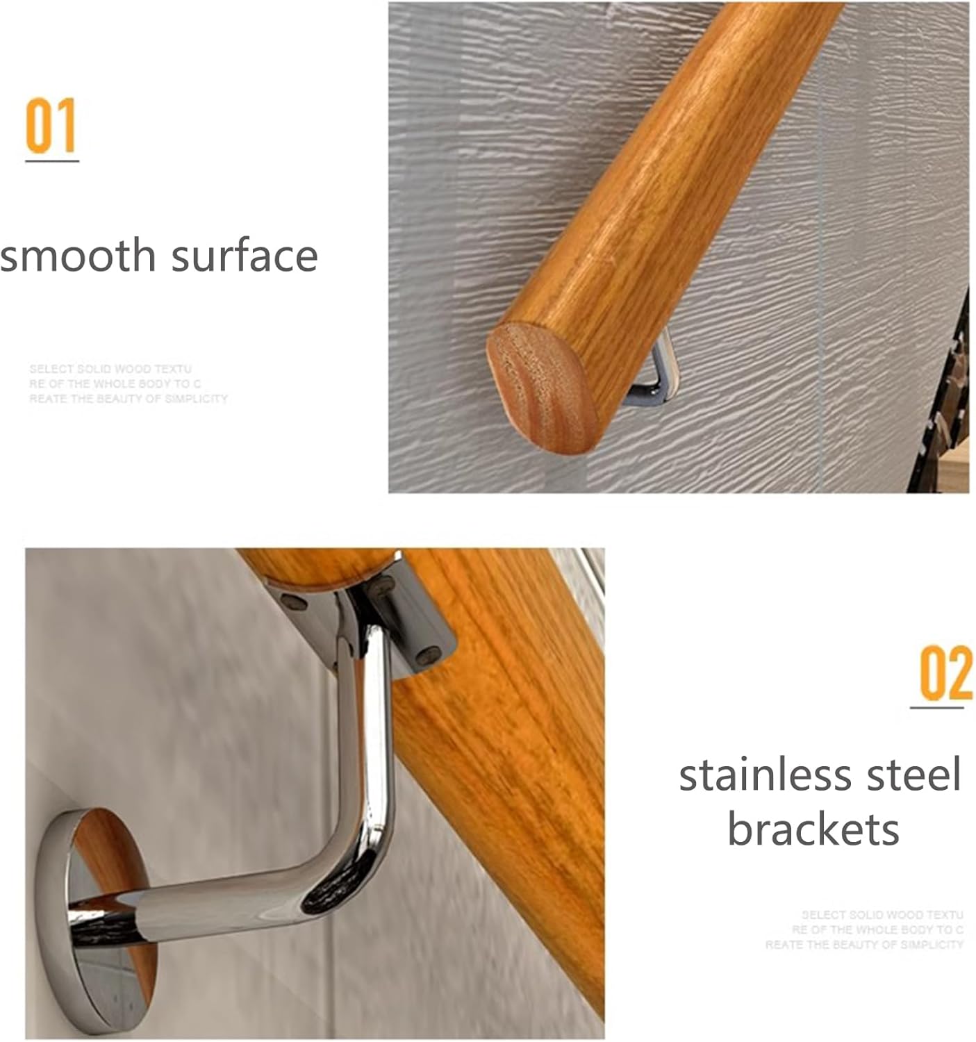 Non Slip Pine Handrail for Elderly Wall Mount Safety Rails for Home Kindergarten Corridor 80cm/2.62ft Staircase Handrail Kit