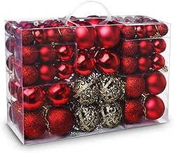 ilauke 100 Weihnachtskugeln Christbaumkugeln Set changierend glänzend glitzernd matt Christbaumschmuck bis Ø 6 cm -Baumschmuck Weihnachten Deko Anhänger
