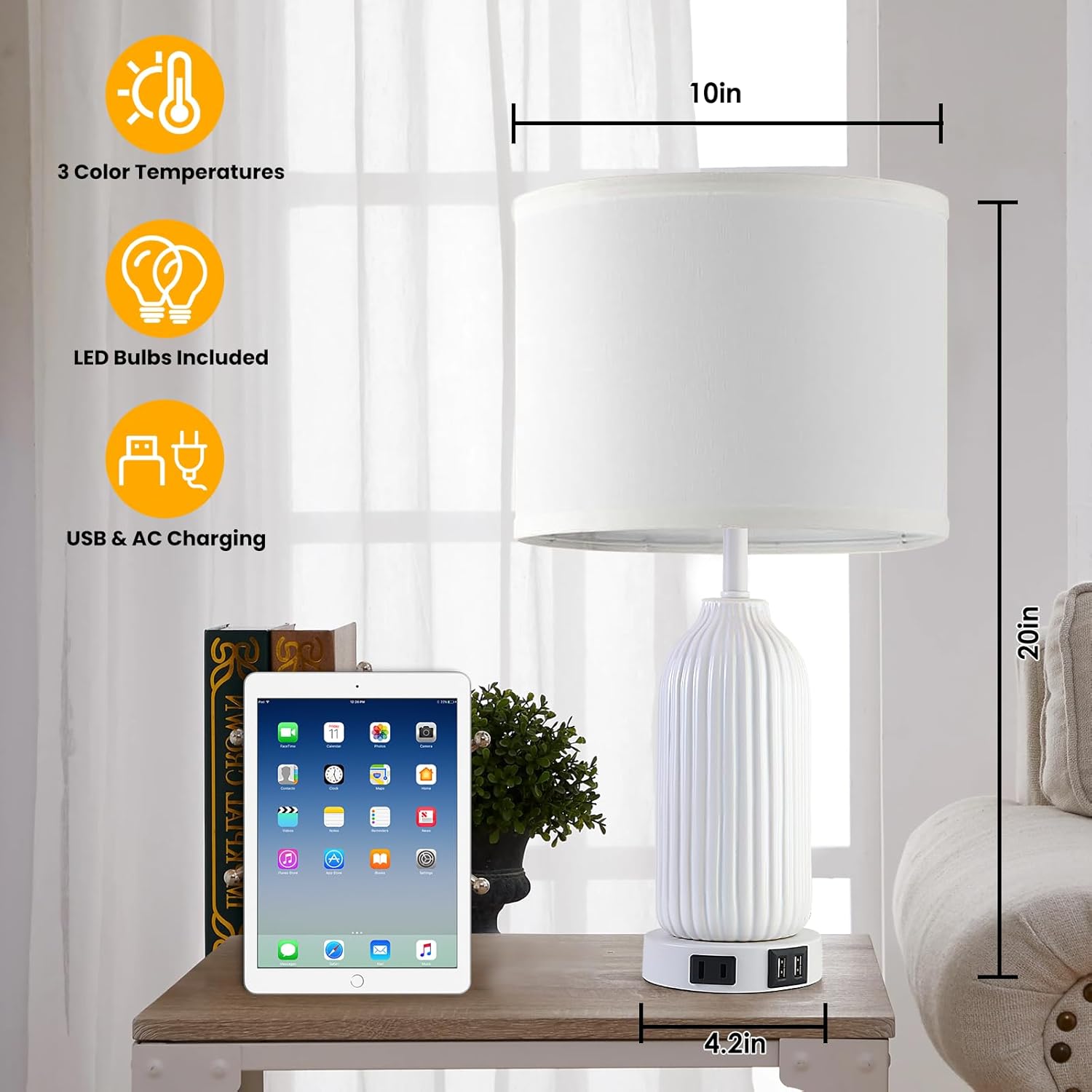 Illuminate Your Space: Review of 20’’ Ceramic Table Lamps with USB Ports & AC Outlets