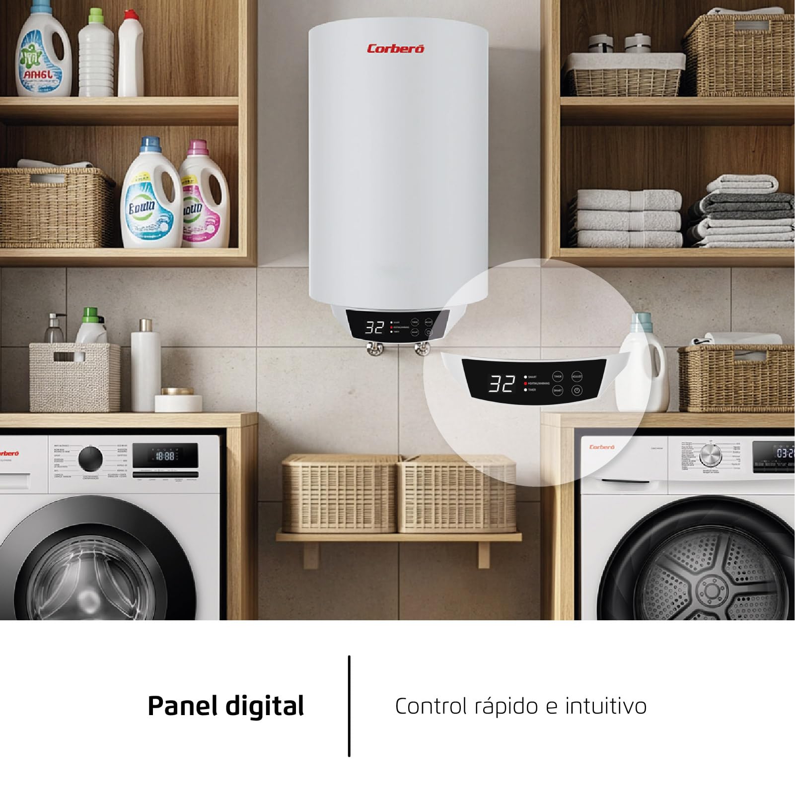 Corberó – Termo Eléctrico Digital | CTWBD80 | 72L | 30-75º | Función Smart | Termostato Exterior Regulable | Protección Anticorrosión | Resistencia de Acero | Termómetro exterior| Panel Digital