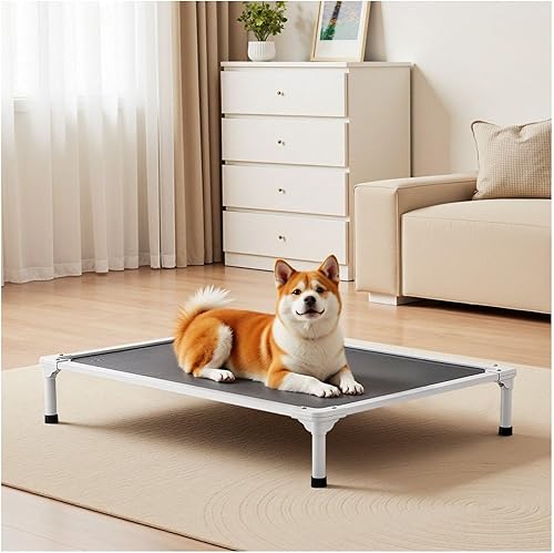 Miniatura 8 de Cama elevada grande para perros, cama elevada portátil para perros de razas grandes, cuna refrescante de malla transpirable, marco de aluminio