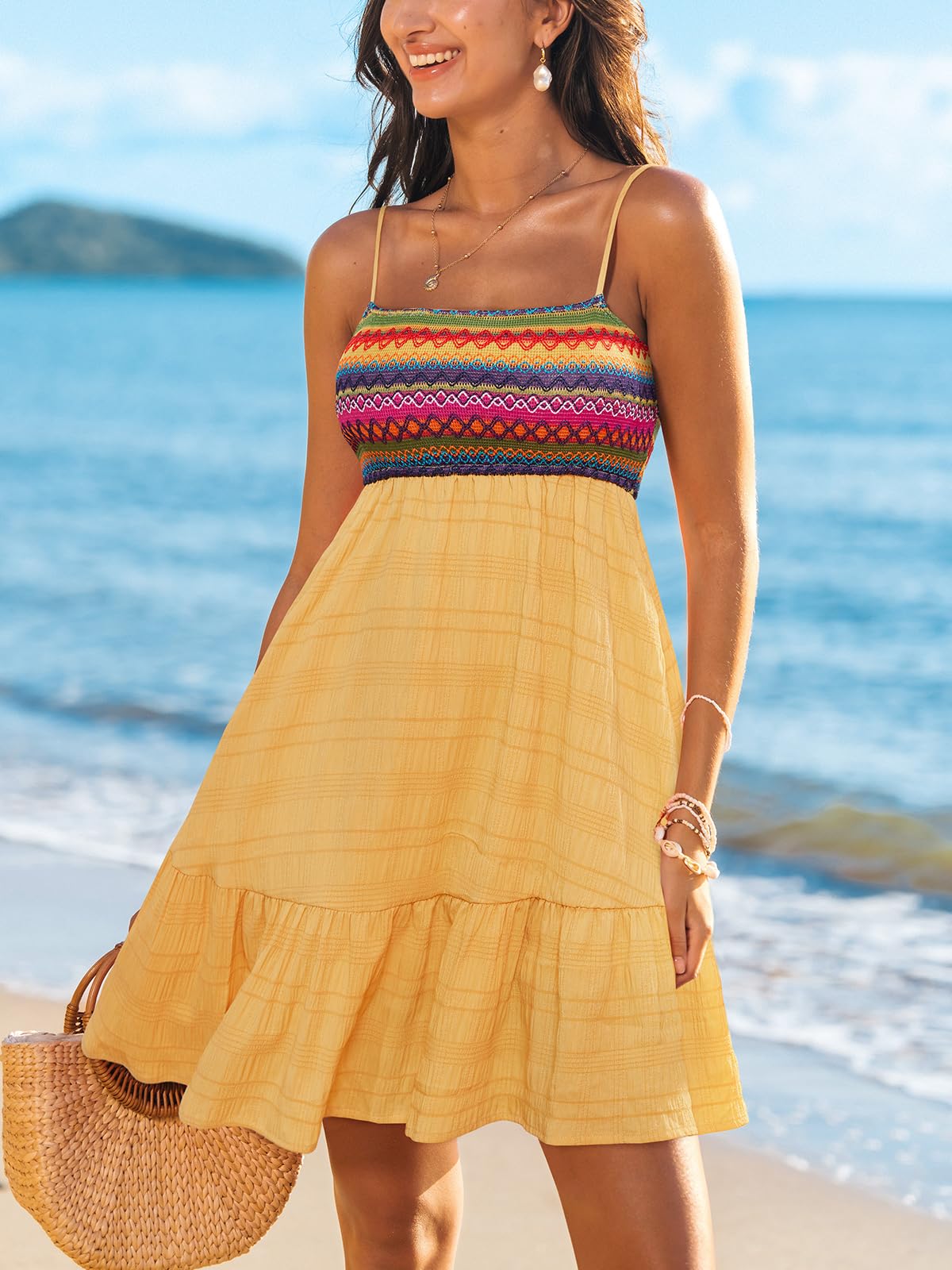 CUPSHE Abito estivo da donna, senza maniche, motivo cachemire, con spalline sottili increspate, stile casual, per le vacanze