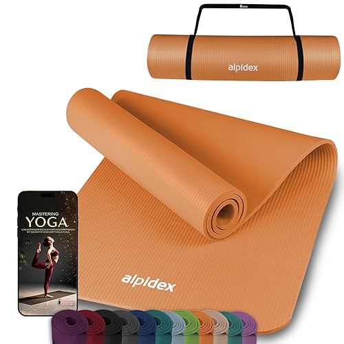 ALPIDEX Yogamatte 183 x 60 x 0.8 cm Phthalatfreie Fitness Matte E-Book Tragegurt rutschfest Gymnastik Turnen Pilates Sport Physio HIIT Yoga Trainingsmatte Isomatte Hautfreundlich, Apricot