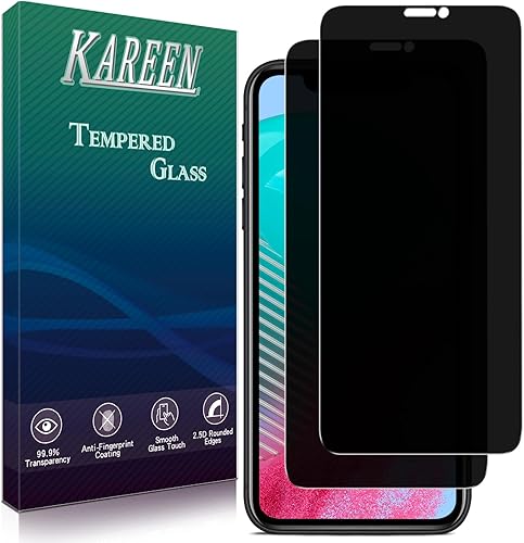 KAREEN Paquete de 2 protectores de pantalla de privacidad para iPhone 11 Pro, XS, X de 5.8 pulgadas, película de vidrio templado antiespía privada,