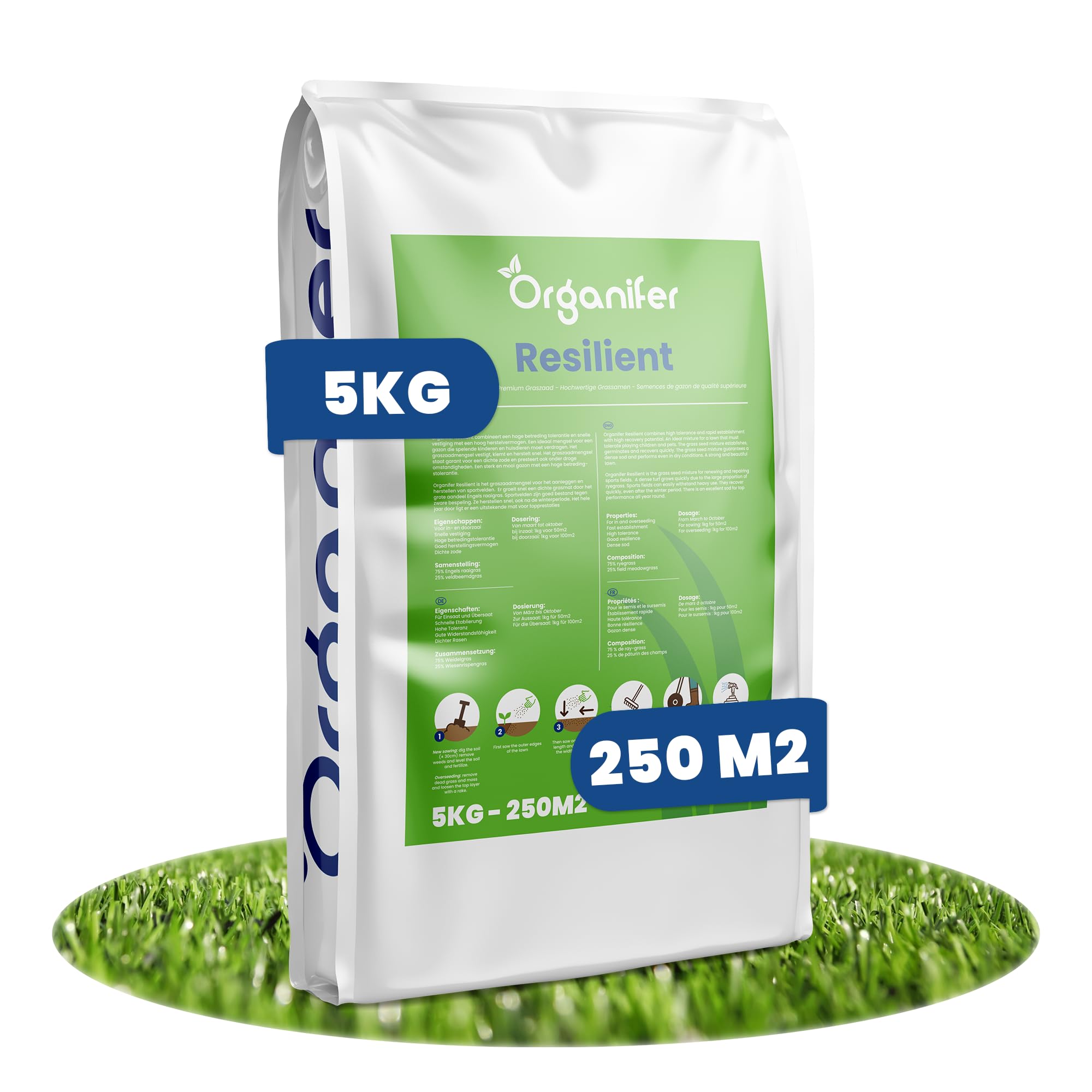 Semillas De Césped De Juego - Resistentes Al Desgaste - 5kg | Resilient - Semillas De Césped Para Parques Infantiles - Semillas De Césped Sostenibles - Organifer