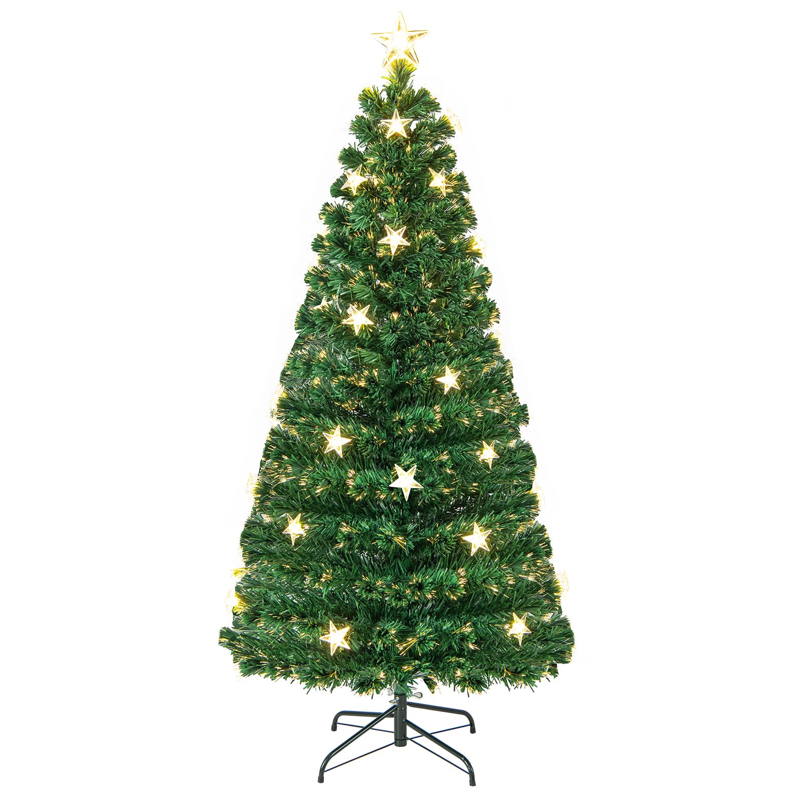CVHfhjTG christmas tree, With Star LED Lights, 8 Lighting Modes, Foldable Metal Base, Holiday Decor for Home Office Shop(5FT)