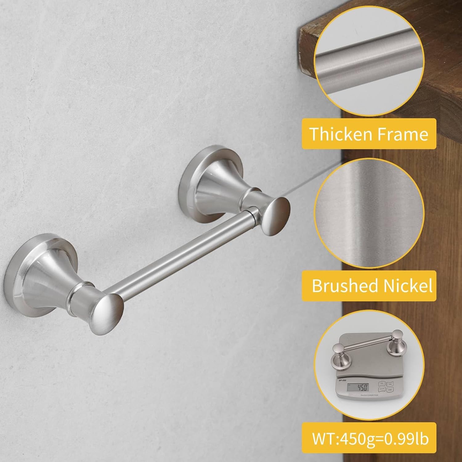 BESy Wall Mounted Toilet Paper Roll Holder Rustproof Tissue Paper Holder Bathroom Flexible Pivoting Tissue Handle Toilet Tissue Roll Holder, Brushed Nickel, Stainless Steel - Image 2