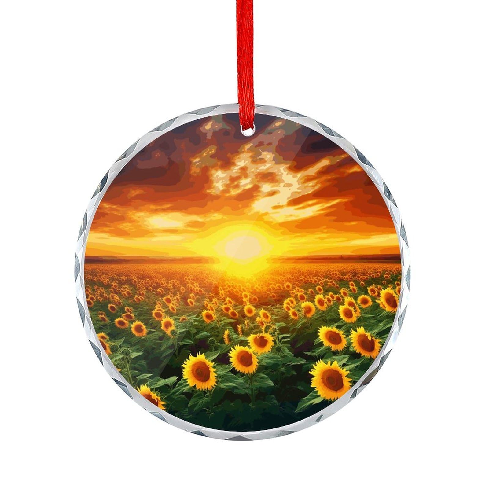 Fodpand Women's Style Dreamlike Sunset Of A Sunflower Field Round Glass Ornament Keepsake Gift Exchange Ideas Car Decor,Christmas Ornaments For Tree Window Garden Ornaments