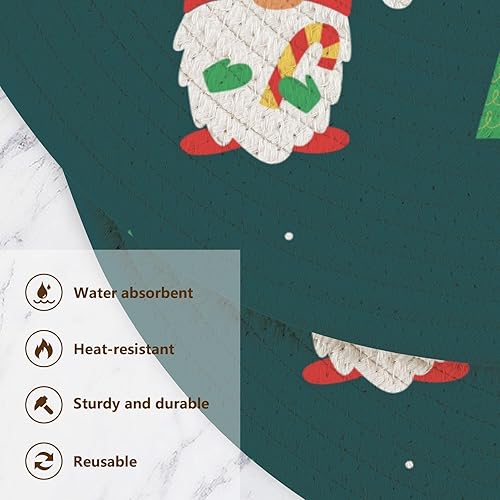 Miniatura 3 de 3 Pcs Kitchen Trivet for Hot Dishes 15in Cotton Thread Weave Absorb Water Hot Pads for Teapot Kitchen Gadgets Christmas Gnomes Green