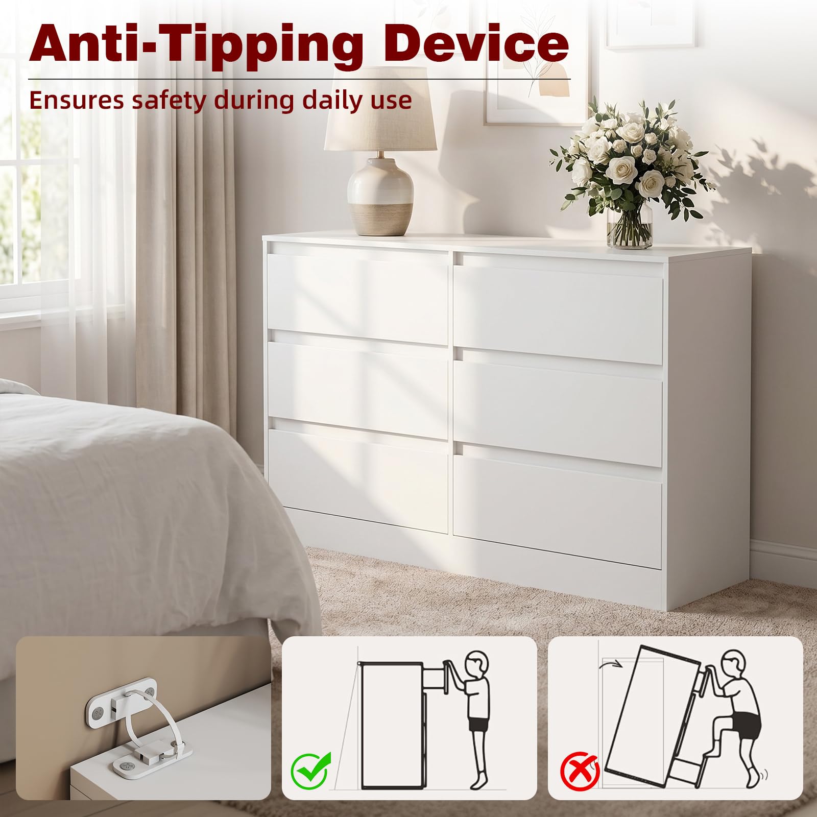 Cassettiera Camera da Letto, Moderna Comò Camera da Letto in Legno, per Soggiorno, Sala da Pranzo e Corridoio, 100 x 37 x 69 cm，Bianco