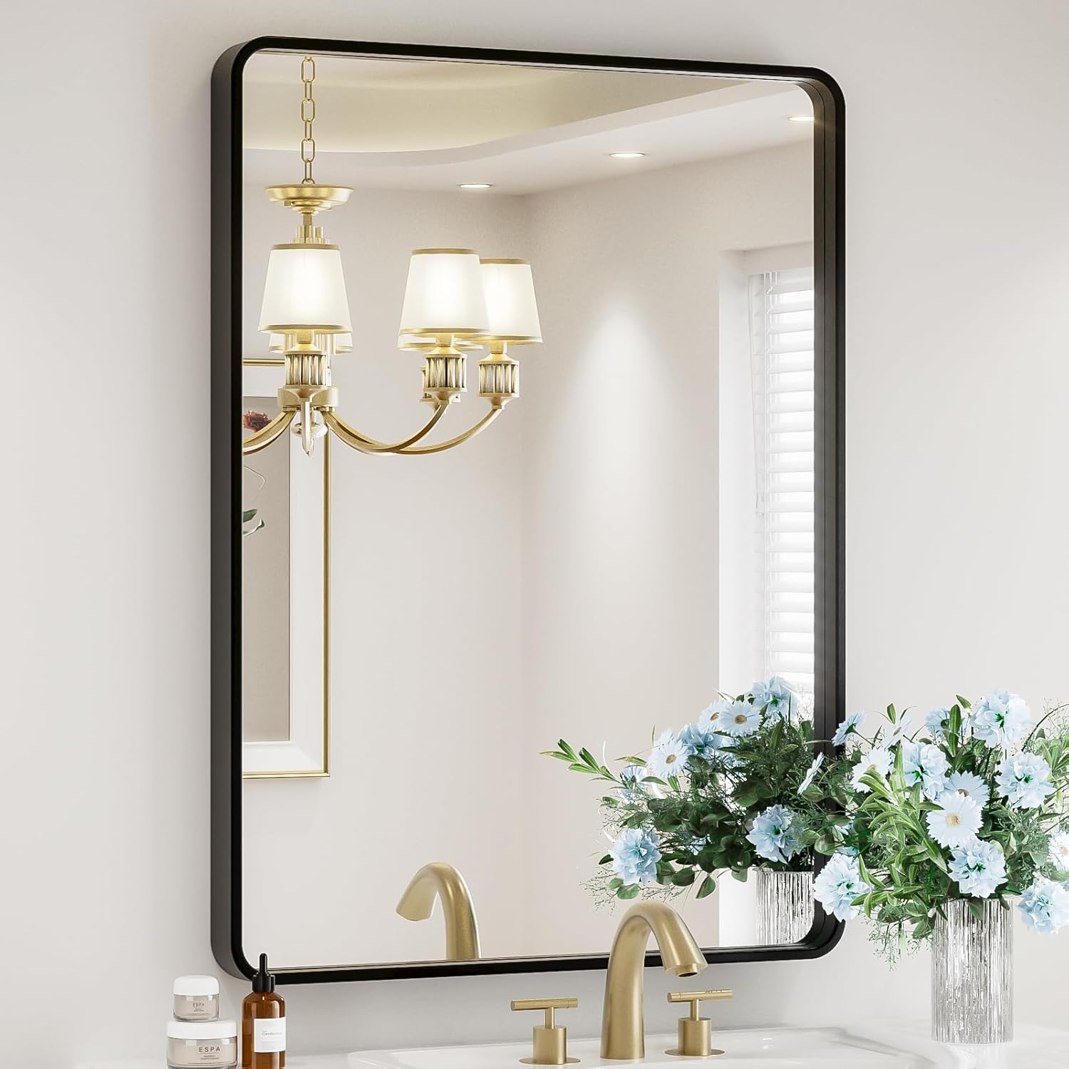 Bathroom Mirror Black Frame - 30x22 Inch Rectangle Wall Mirror Shatterproof with Safe Rounded Corner