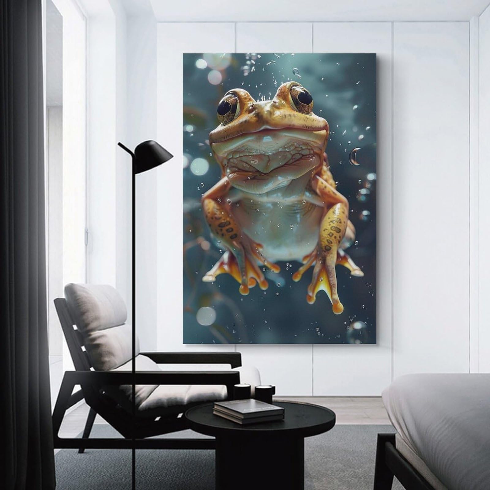 Junmoney Frog Sea Wall Picture Print 24x36inch(60x90cm), for Home Office, Desk Area Or Studio, Home Office Artwork with Decorative Appeal