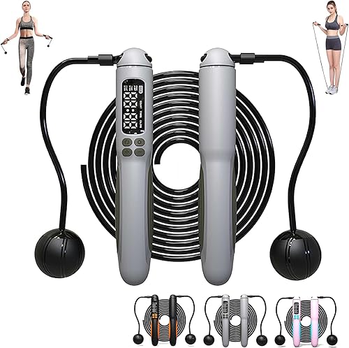 Cuerda de saltar pesada 2 en 1 con contador, cuerda de saltar inteligente con cable e inalámbrica con pantalla LCD, longitud ajustable, cuerda de