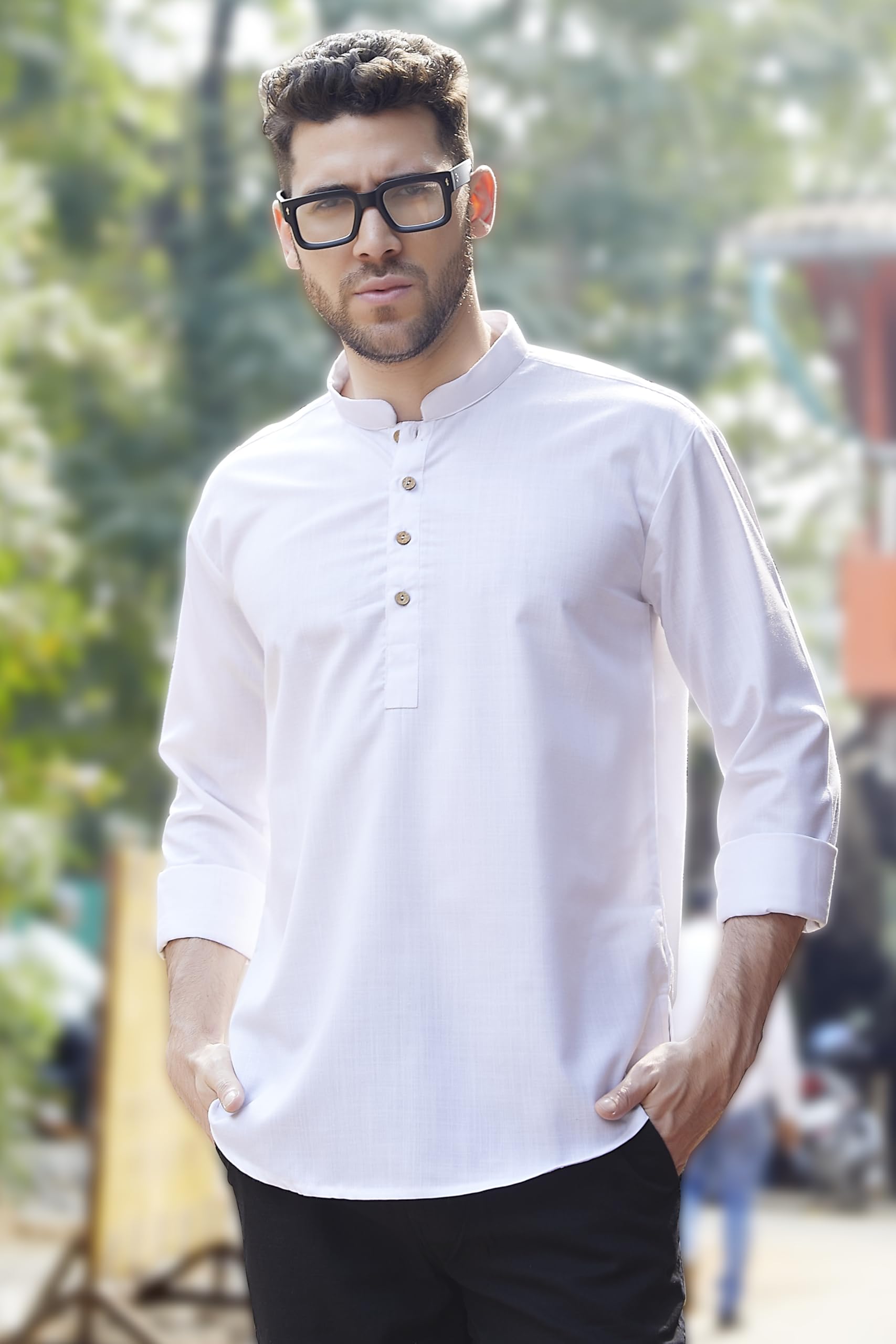 Divisive Men's Cotton Relaxed Fit Short Kurta (Dkrt847_Xl_White)
