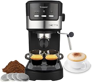 BEPER P101CAF100 Duetta Espresso Machine, 1100W, Suitable for Pods and Coffee Powders, Coffee Machine with Double Output A…