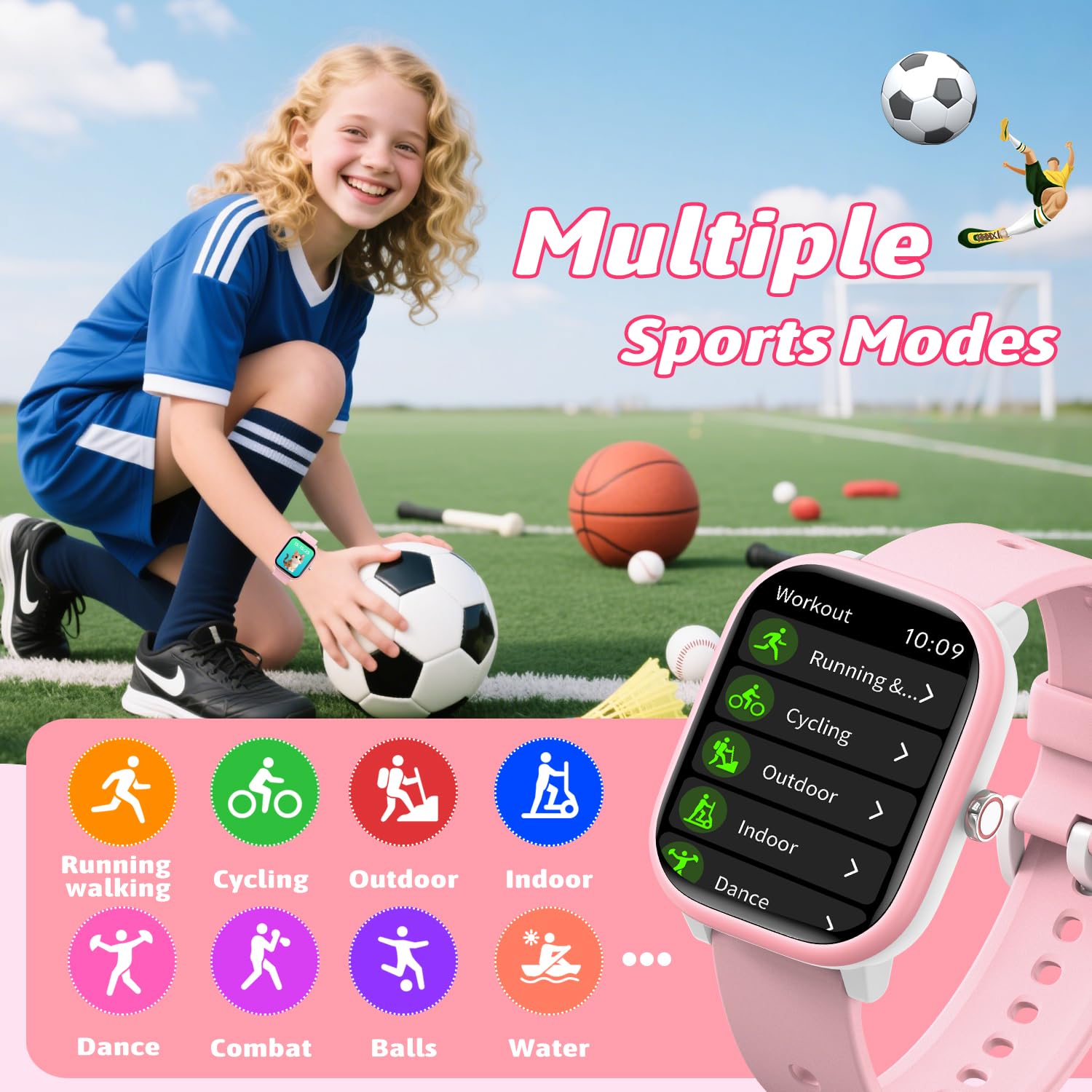 Fikami Montre Intelligente pour Enfants Filles garçons Pas d'APP Pas de téléphone nécessaire, 1,83" Fitness Tracker Sport Montre, fréquence Cardiaque,Compteur de Pas,16 jeuxpour Filles garçons 6-16
