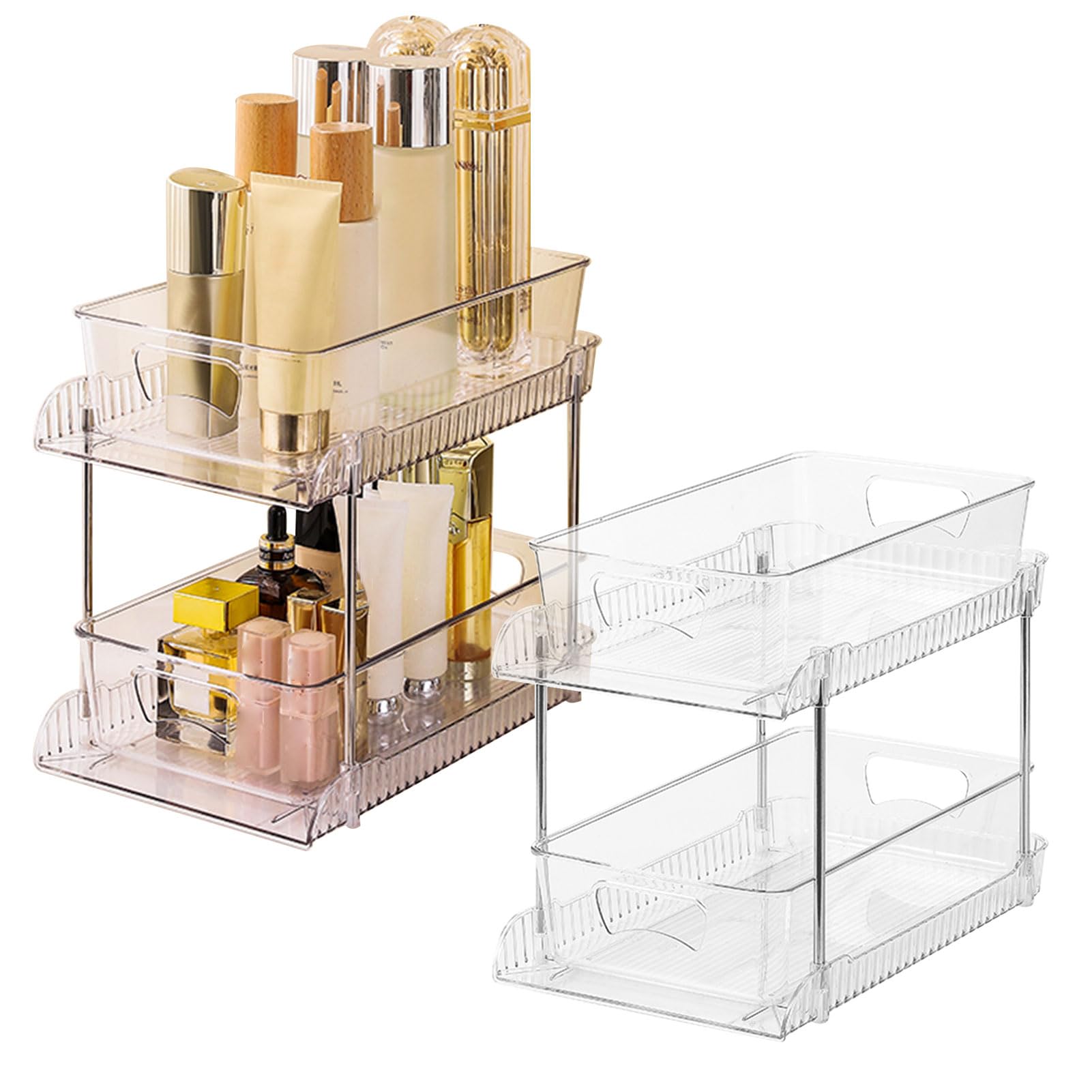 Bewinner 2er Set Klar Bad Organizer, 2 Etagen Herausziehbar Aufbewahrung,
