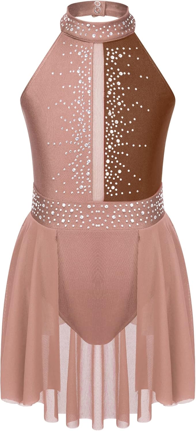 TiaoBug Vestido de Danza Clásica para Niña Maillot sin Manga de Lentejuelas Brillante de Gimnasia Rítmica Patinaje Leotardo Ballet Vestido de Bailarina