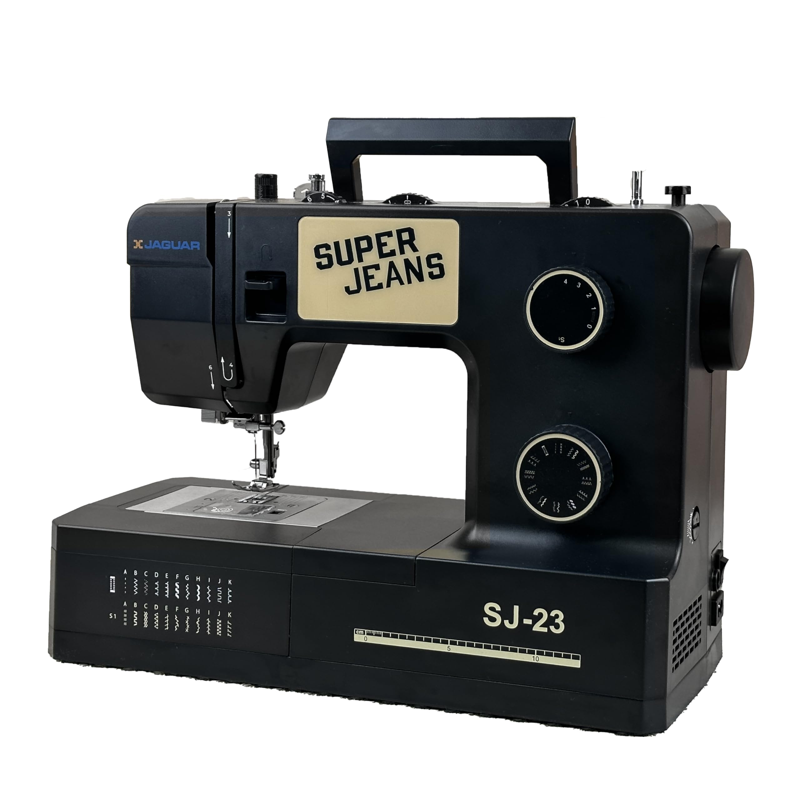 Jaguar SJ-23 Super Jeans Series | Machine à coudre électrique robuste | 23 points intégrés | Enfilage automatique | Longueur et vitesse de point réglables | Éclairage LED | Parfaite pour débutants et