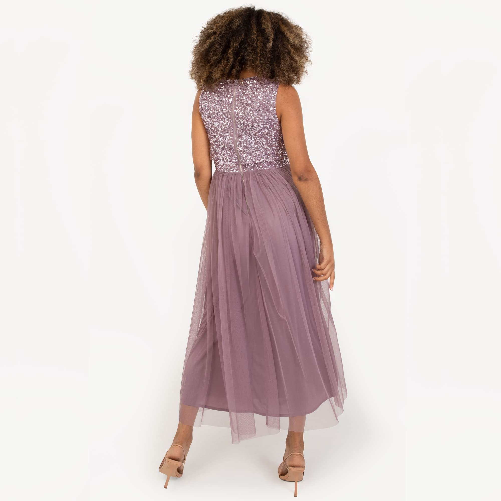 Maya Deluxe Midaxi Dress Women Ladies Sleeveless Sequins High Empire Waist Tulle Embellished For Wedding Guest Ball Vestido de Dama de Honor para Mujer