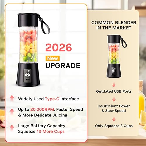 Miniatura 6 de Licuadora portátil para batidos y batidos – Licuadora personal mejorada 2025 USB-C recargable, vaso exprimidor de viaje sin BPA, alta velocidad de