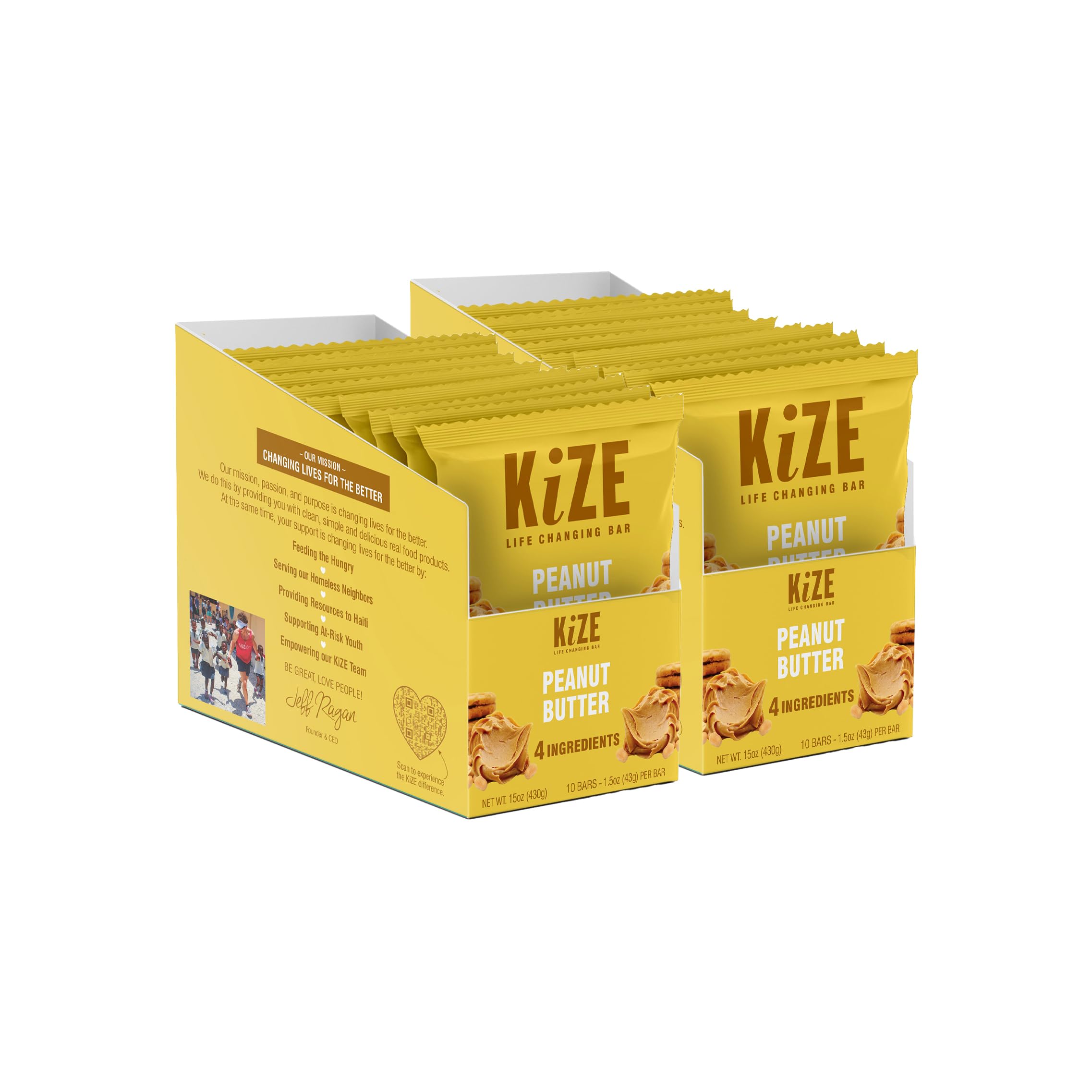 KiZE Energy Bars - Peanut Butter - 20-Count - Gluten Free, Non-GMO, and High Protein Meal Replacement Energy Bars, Clean and Simple Food Ingredients - 10g High Protein Snacks (20 Count)