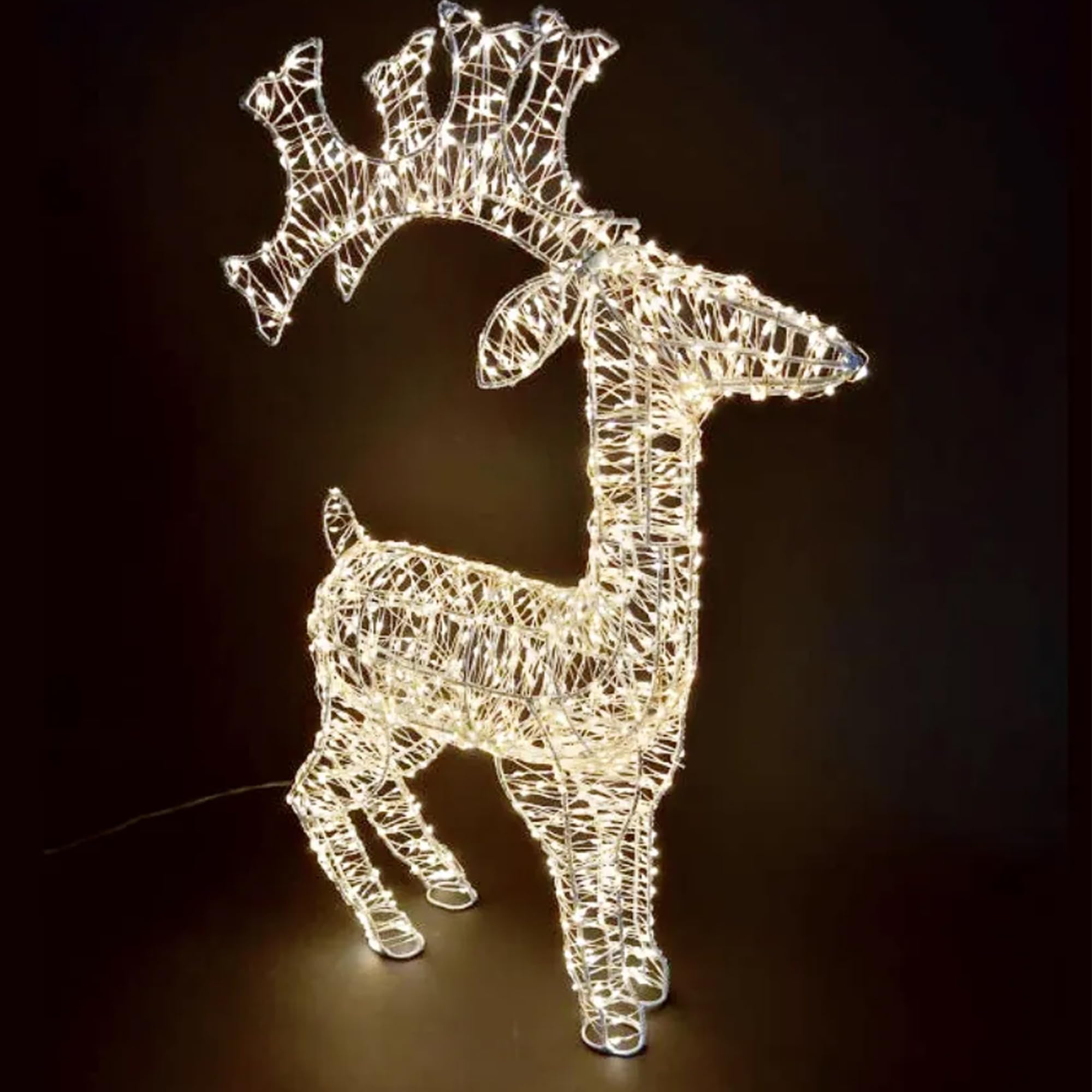 GOVITA Renna Natalizia Luminosa 3D con MicroLED, Struttura in Acciaio Zincato, Impermeabile per Esterno/Interno, Luce Bianco Caldo, Addobbo Natale per Giardino e Casa, Modello Senza Slitta