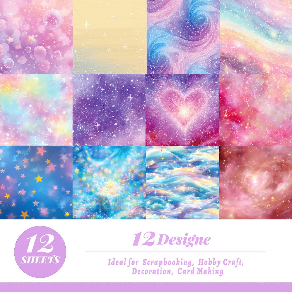 24 Sheets Starry Sky Scrapbook Paper 6x6 Inch Shiny Star Themed Cardstock for DIY Card Making Photo Albums Journaling Acid Free Decorative Craft Paper Pad for Hobby Craft Decoration - Image 3