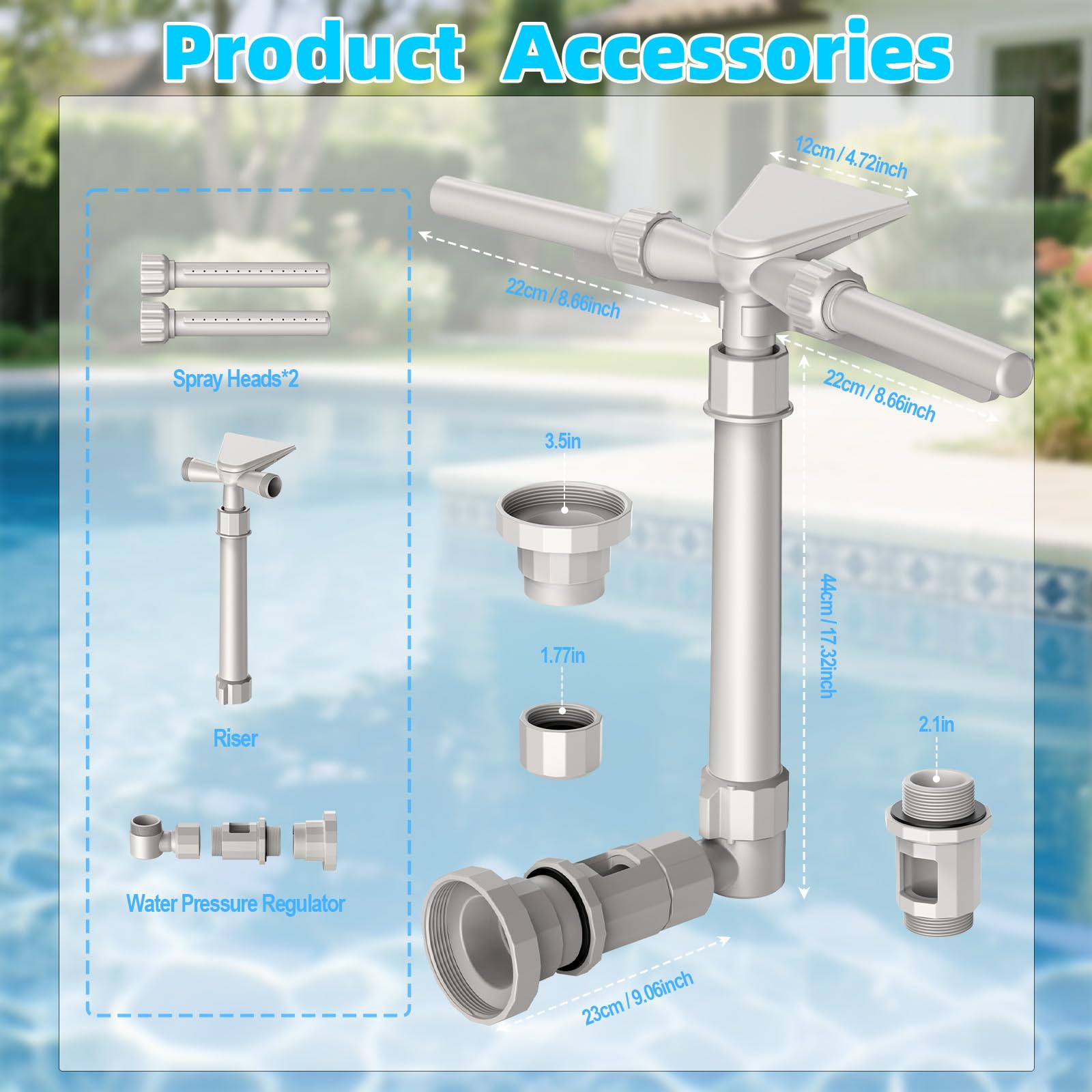 3 in 1 Pools Wasserfall Für Aufstellpools,360° Verstellbarer Dual-Mode-Wasserfall-Poolsprinklerbrunnen, Druck- und höhenverstellbares Poolzubehör für Bodenpools