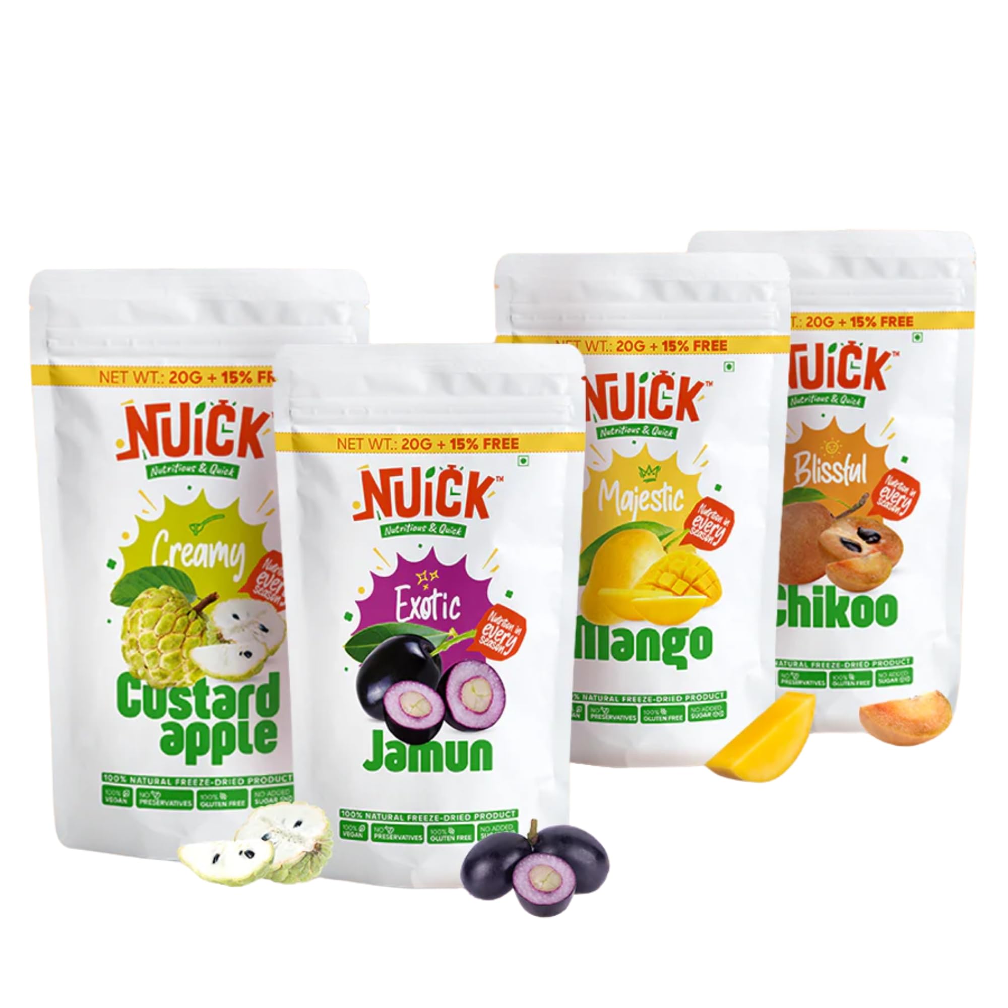 NUICK Combo of Freeze Dried Mango, Chikoo, Custard Apple & Jamun | Pack of 4 | 100% Natural fruit, No Preservative, No Added Sugar, Not Frozen | Nutritious & Crunchy Snack-picture-16