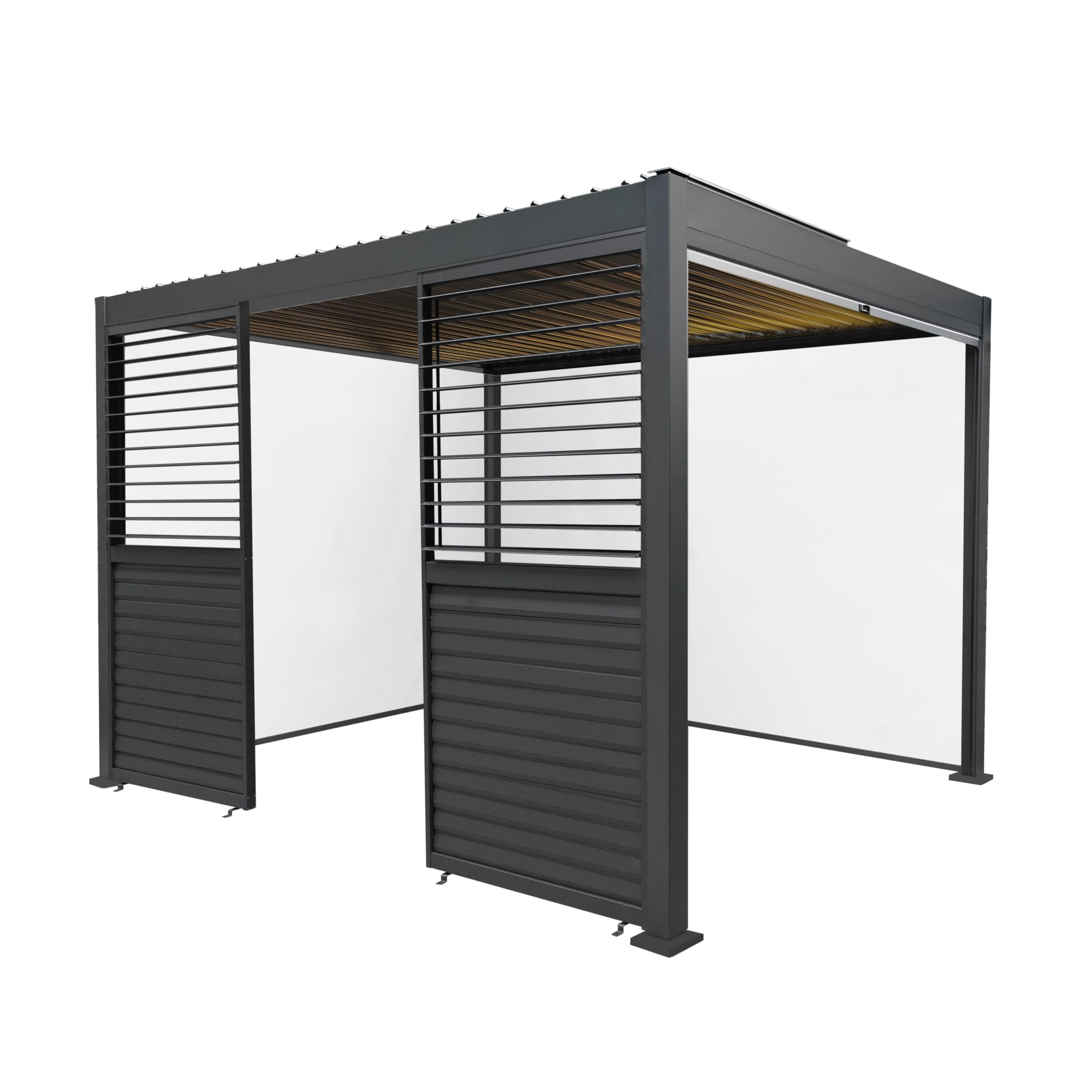 Metal Pergola 3m x 3m Anthracite Grey With 3 Retractable White