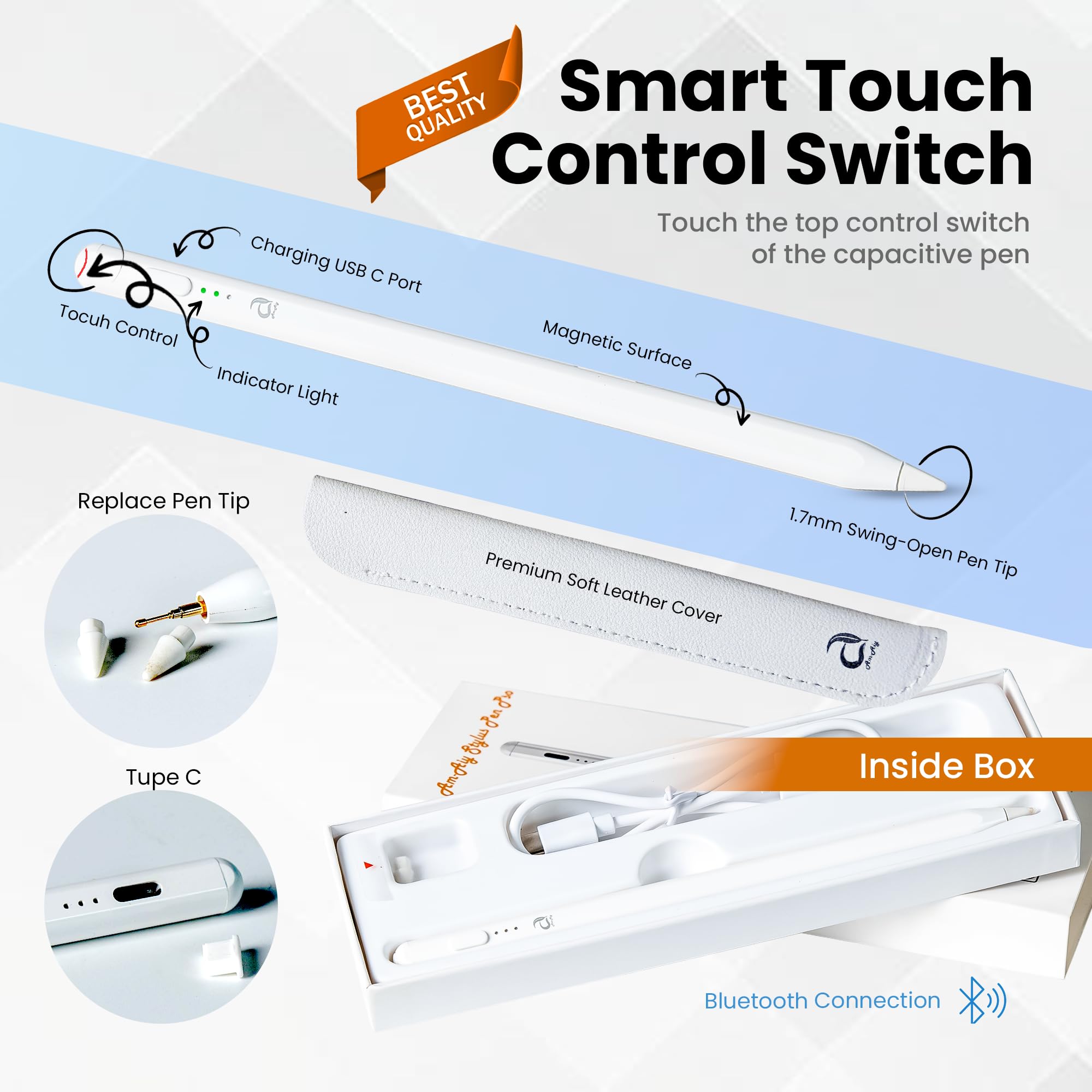 AM-AIY Stylus Pen for iPad | Apple Pen Pencil Palm Rejection & Tilt | 2X Fast Charging | Leading Low Latency | iPad 6 to10,iPad Pro 11