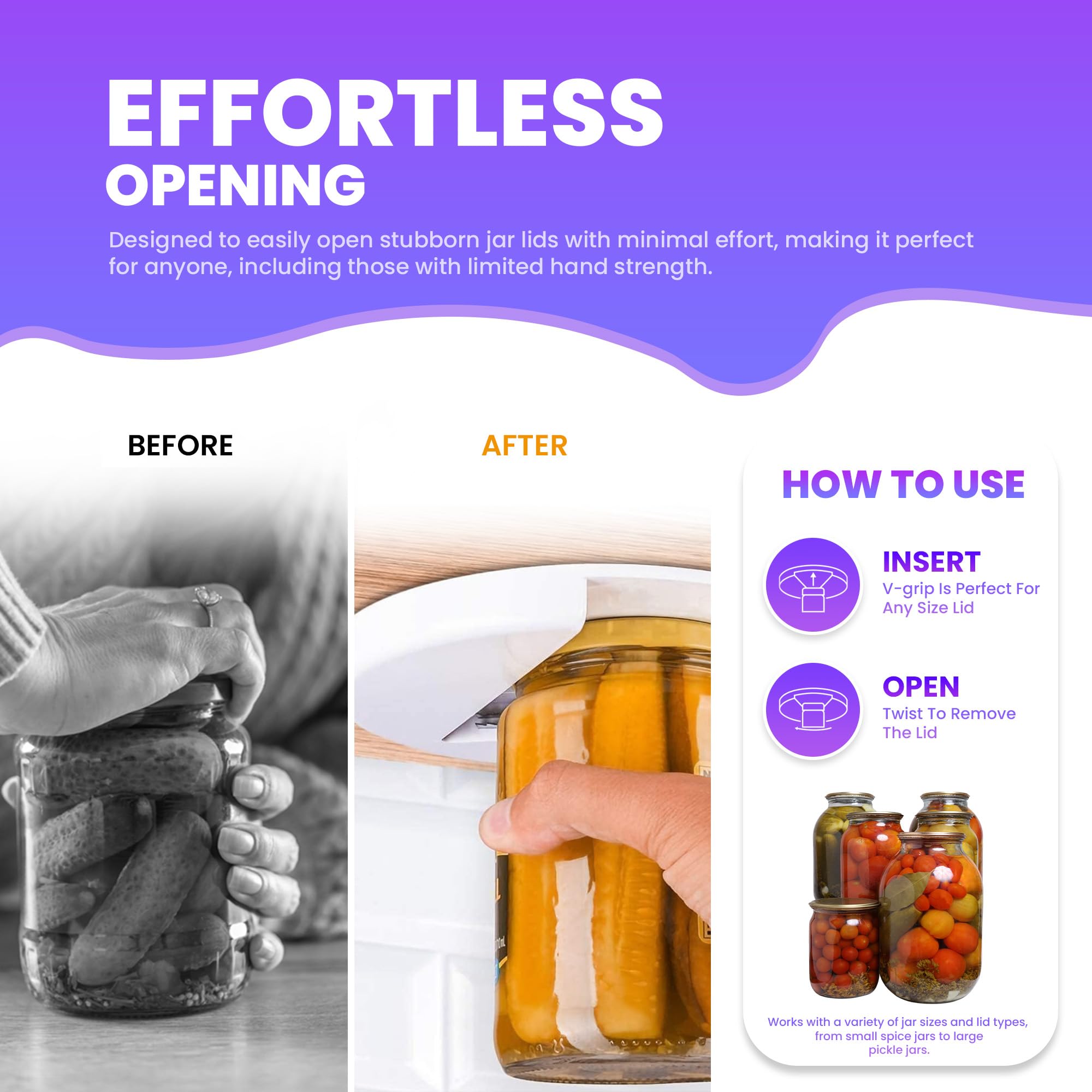 Jar opener gripper- Under-Cabinet Jar Opener – Convenient, Easy-to-Use Twist Opener for Hard-to-Open Jars, Effortless Opening for Seniors