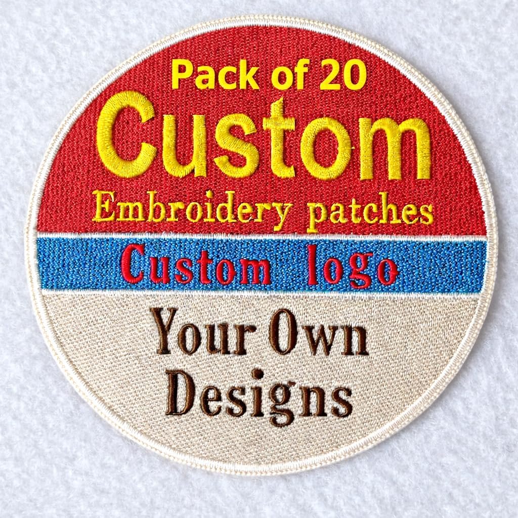Pack of 10 Custom Embroiderered Patches, Personalized Emrboidered Logo Patches, Design Your Patch for Jacket, Hat, Back Pack, Denim, Uniform, Tshirt, Hoodies (Pack of 10)