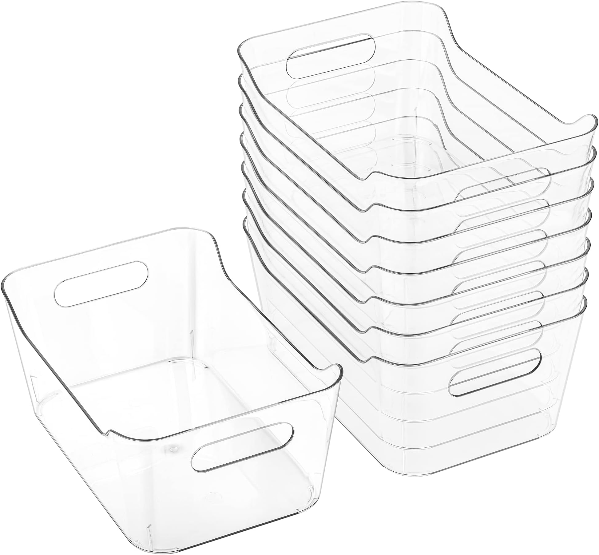 8 Pack Plastic Storage Bins, Multi-Use Organizer Bins, Pantry Organizer, Plastic Storage Containers, Bins for Home & Kitchen