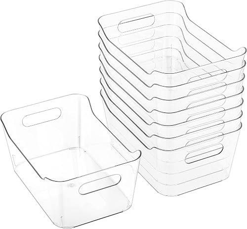 Tiawudi 8 Pack Plastic Storage Bins, Multi-Use Organizer Bins, Pantry Organizer, Plastic Storage Containers, Bins for Home & Kitchen