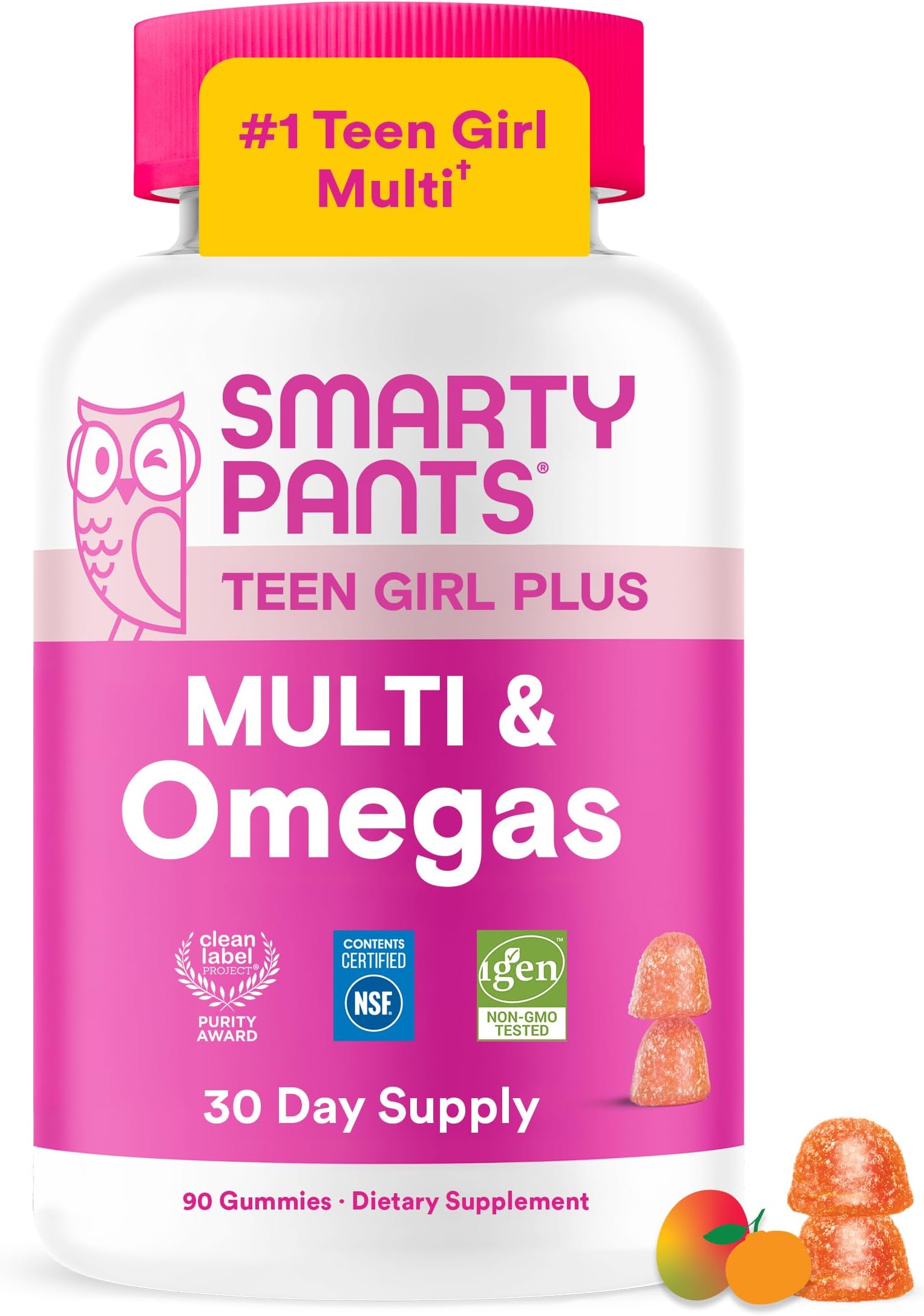 SmartyPants Teen Girl Multivitamin Gummies, Omega 3 (DHA/EPA), Vitamin C, D3, B12, Vitamin A, K & Zinc, Biotin to Support Hair, Skin & Nails, Gluten Free, 60 Count (30 Day Supply)