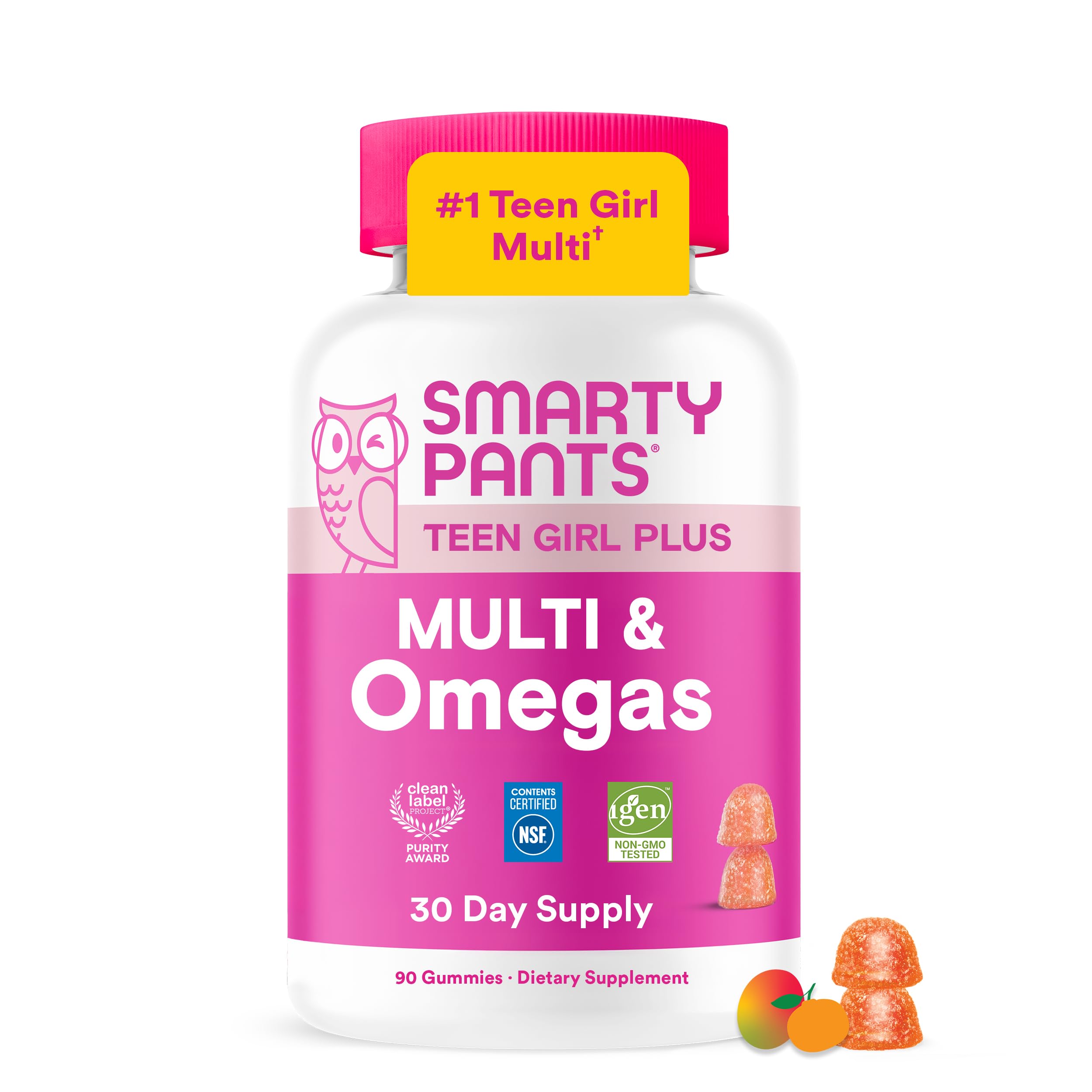 SmartyPants Teen Girl Multivitamin Gummies, Omega 3 (DHA/EPA), Vitamin C, D3, B12, Vitamin A, K & Zinc, Biotin to Support Hair, Skin & Nails, Gluten Free, 60 Count (30 Day Supply)