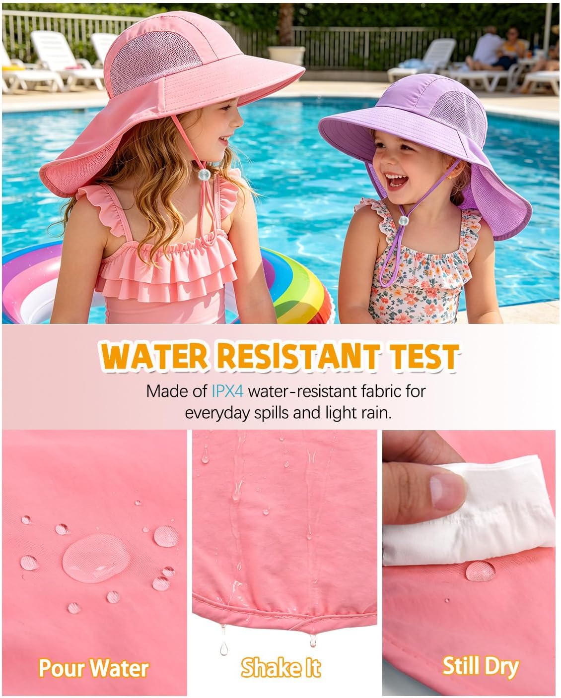 ZOORON 2-Pack Kids Sun Hat with Neck Flap, UPF 50+ Sun Protective Bucket Hat for Girls Boys, Summer Beach Hats for Kids