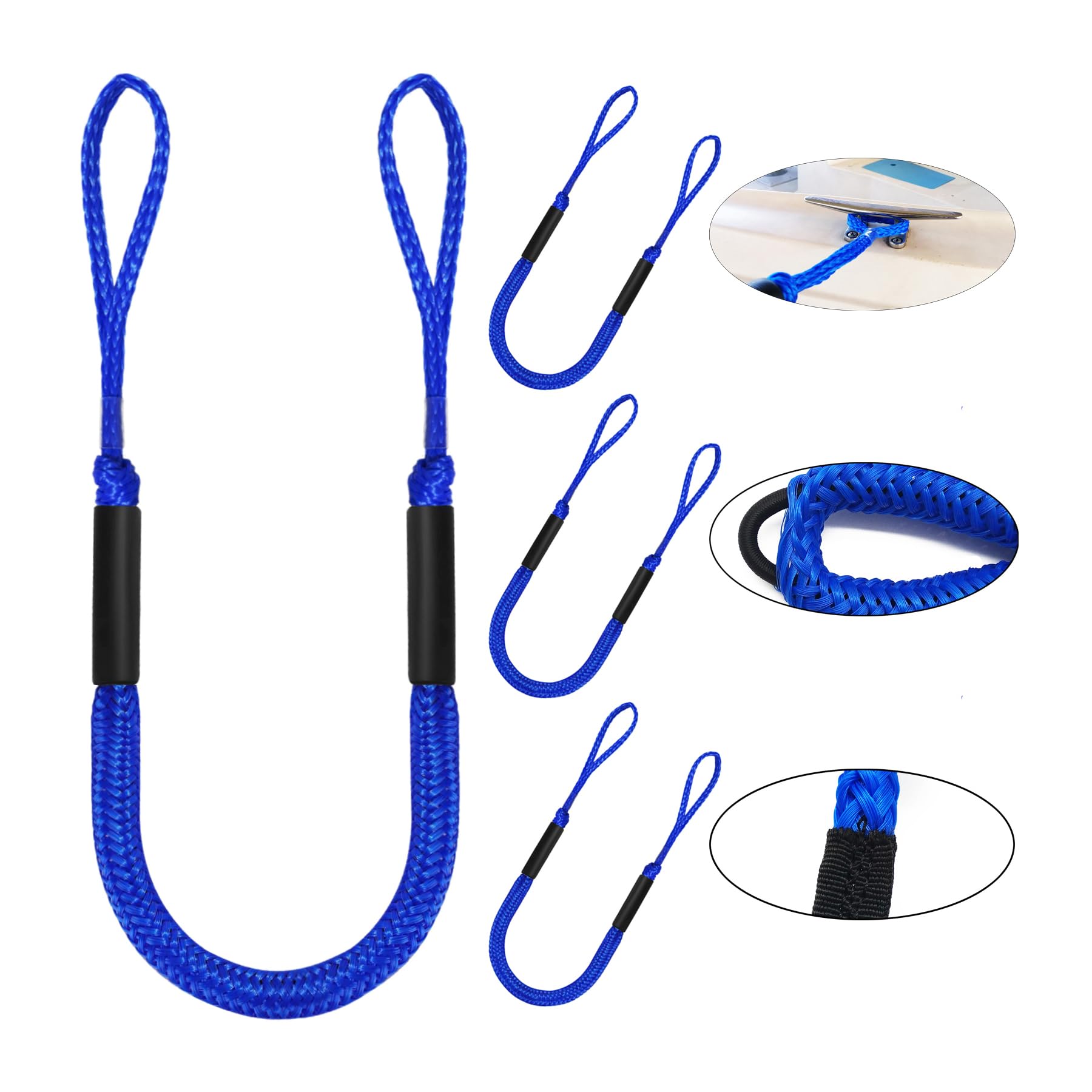 Boat Bungee Dock Lines - 4 Pack for PWC & Boats -8