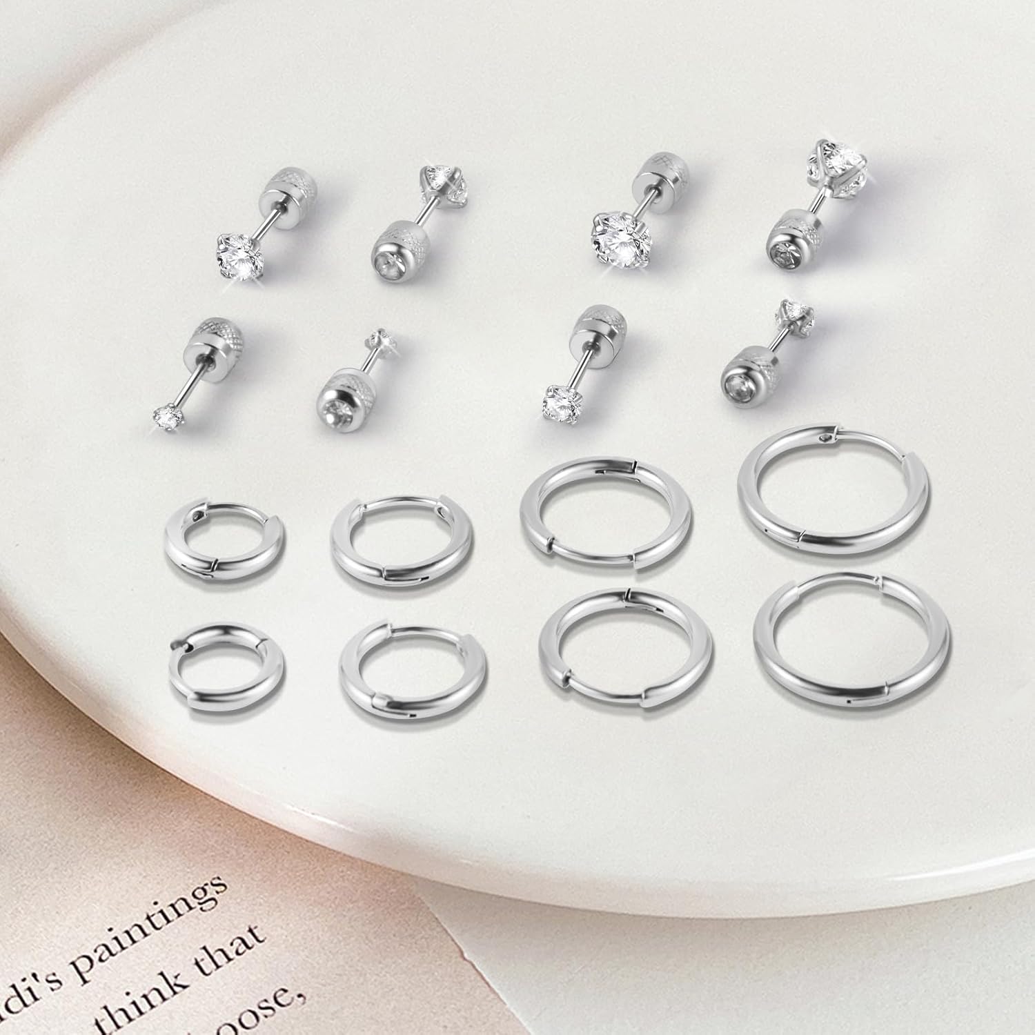 8 Pairs Stud Earrings for Women, Surgical Steel Earrings Set Lightweight and Trendy 316L CZ Cartilage Earlobes Hypoallergenic - Image 5