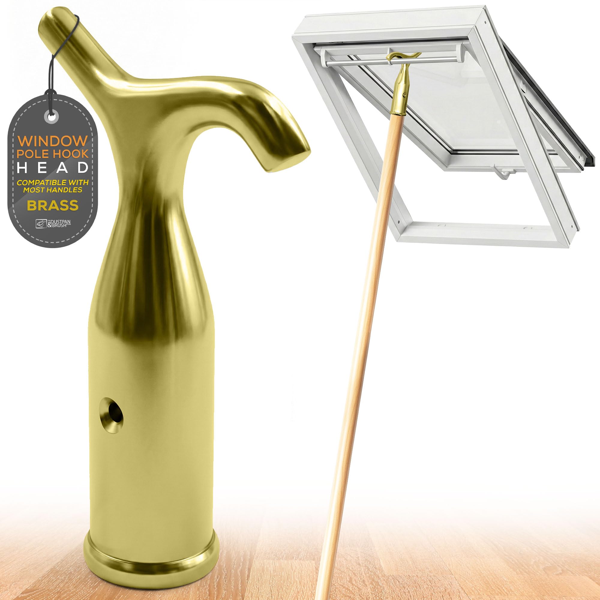 Tdbs The Dustpan And Brush Store Brass Window Pole Hook (Head Only) Compatible With Telescopic Pole – Suitable For Loft Hatches, Blinds, Attic Ladders, Velux, And Other Skylight Windows (Brass)