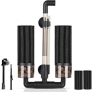 hygger Aquarium Double Sponge Filter: Upgraded Sponge Filter with Larger Filtration Area, Come with Extendable Clip, 2 Spare Biochemical Sponges, Bioceramic Balls, for Freshwater Saltwater Tank - S